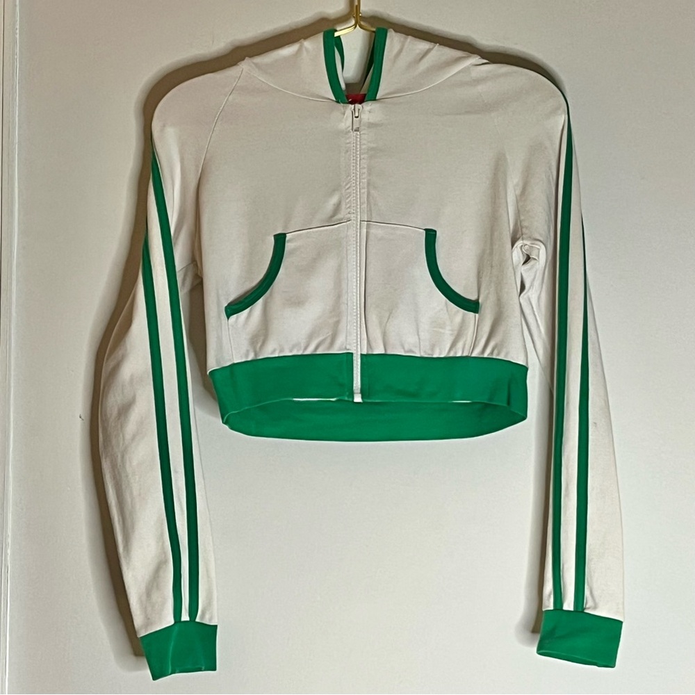 VTG Y2K 90s 00s Lipsy Cropped Zip Hoodie Shirt White Green Stripes Jr Sz M GUC